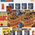LOS ALIMENTOS 1965 Técnica mixta En este collage compuesto por fotos y recortes, Brugnoli toma prestados elementos propios del arte pop. Imágenes de mortadela, paletas de helado e incluso “Sopa Primavera” marca Maggi comprueban la influencia de esta corriente en la producción del artista chileno. En esta obra el autor se transforma, más que en un creador, en un editor que trabaja con imágenes ajenas y busca crear orden a partir del caos.